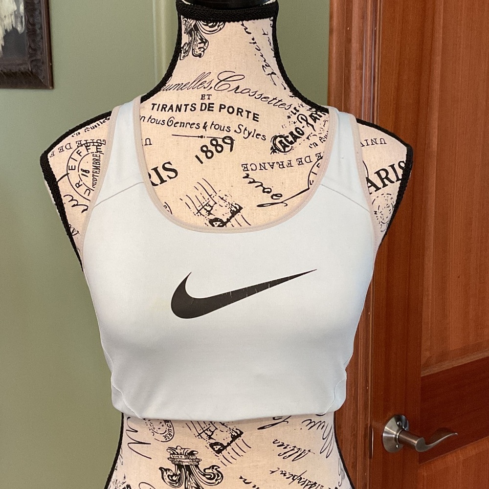 Nike Light Blue Sports Bra with Black Swoosh, Size M